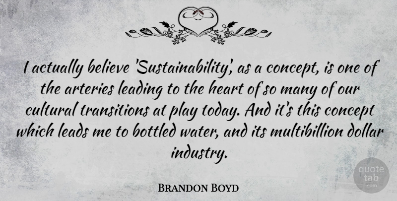 Brandon Boyd Quote About Arteries, Believe, Bottled, Concept, Cultural: I Actually Believe Sustainability As...