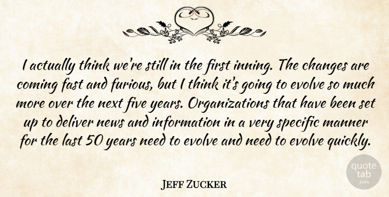 Jeff Zucker Quote About Changes, Coming, Deliver, Evolve, Fast: I Actually Think Were Still...