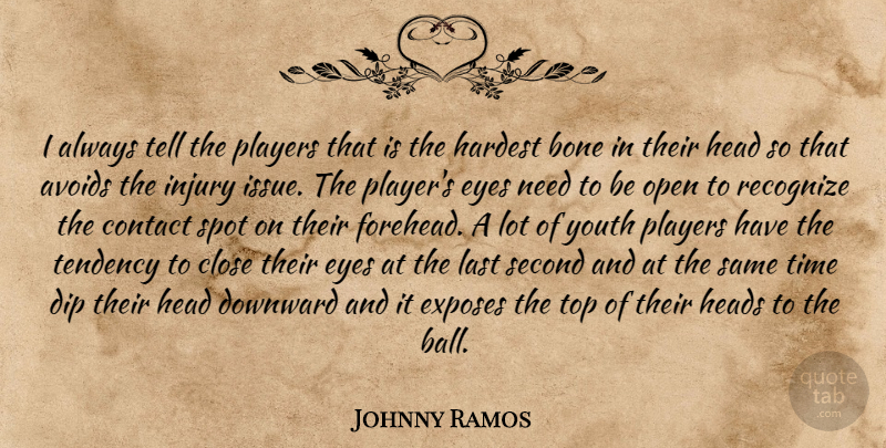 Johnny Ramos Quote About Avoids, Bone, Close, Contact, Dip: I Always Tell The Players...