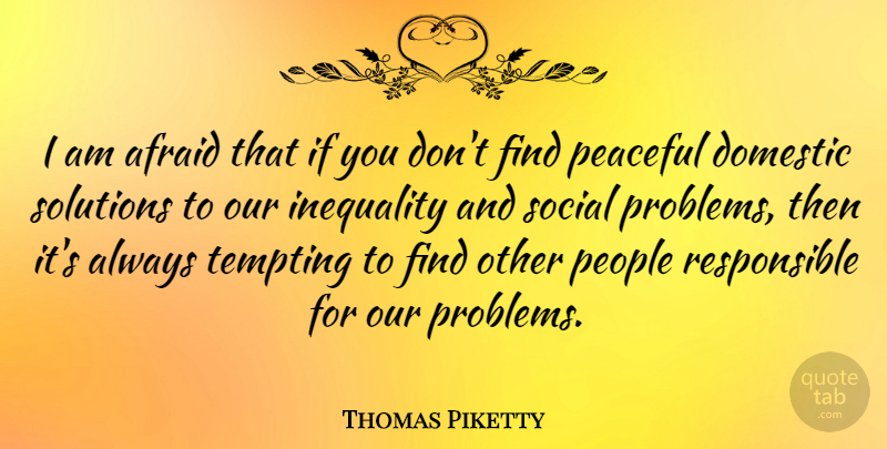 Thomas Piketty Quote About Domestic, Peaceful, People, Social, Solutions: I Am Afraid That If...