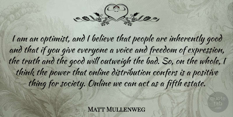 Matt Mullenweg Quote About Believe, Thinking, Expression: I Am An Optimist And...