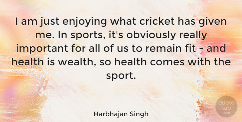 Harbhajan Singh Quote About Cricket, Enjoying, Fit, Given, Health: I Am Just Enjoying What...