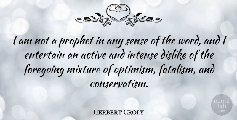Herbert Croly Quote About Optimism, Mixtures, Intense: I Am Not A Prophet...
