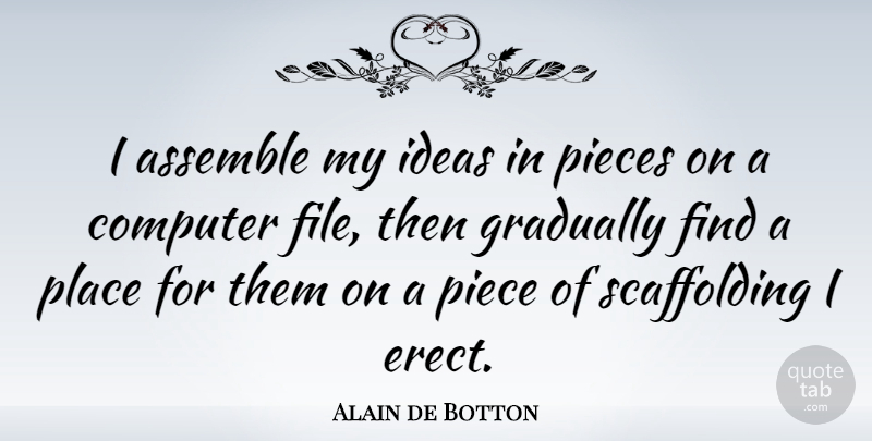 Alain de Botton Quote About Ideas, Pieces, Computer: I Assemble My Ideas In...