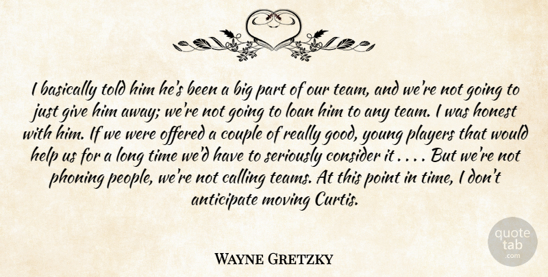 Wayne Gretzky Quote About Anticipate, Basically, Calling, Consider, Couple: I Basically Told Him Hes...