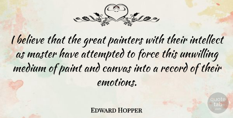 Edward Hopper Quote About Believe, Records, Emotion: I Believe That The Great...