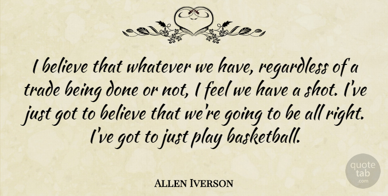 Allen Iverson Quote About Motivational, Basketball, Believe: I Believe That Whatever We...