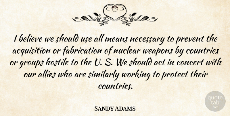 Sandy Adams Quote About Country, Believe, Mean: I Believe We Should Use...