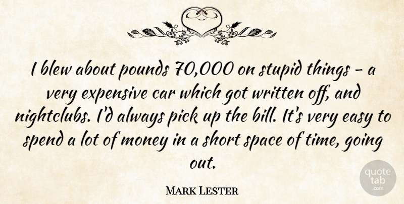 Mark Lester Quote About Blew, Car, Easy, Expensive, Money: I Blew About Pounds 70...