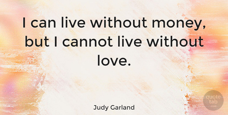 Judy Garland Quote About Money, Old Hollywood, Without Love: I Can Live Without Money...