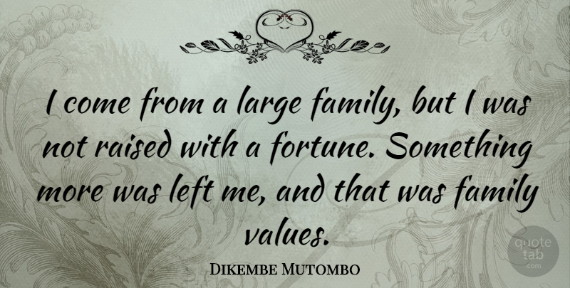 Dikembe Mutombo Quote About Fortune, Family Values, Raised: I Come From A Large...