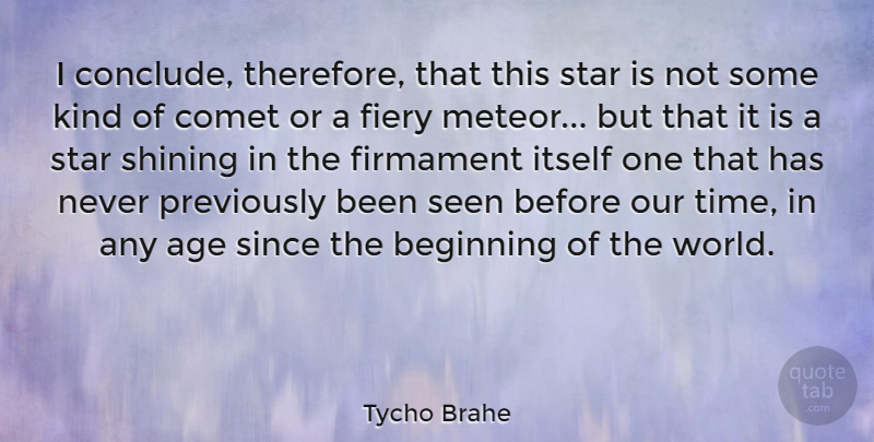 Tycho Brahe Quote About Age, Comet, Fiery, Firmament, Itself: I Conclude Therefore That This...