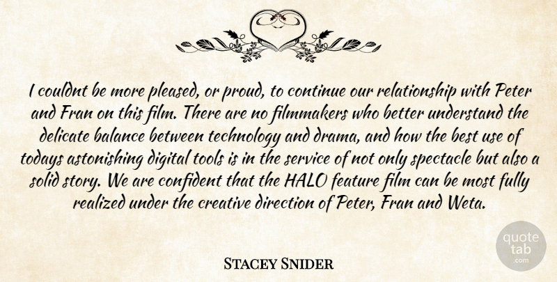 Stacey Snider Quote About Balance, Best, Confident, Continue, Creative: I Couldnt Be More Pleased...