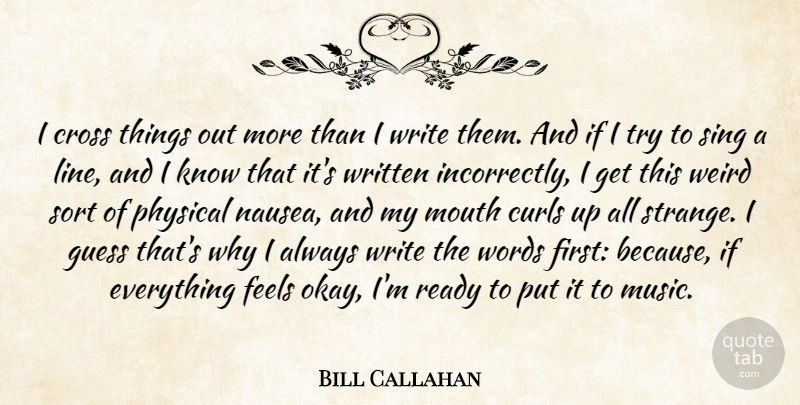 Bill Callahan Quote About Cross, Curls, Feels, Guess, Mouth: I Cross Things Out More...