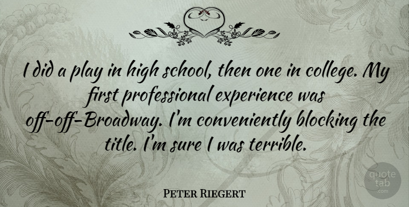 Peter Riegert Quote About Blocking, Experience, Sure: I Did A Play In...