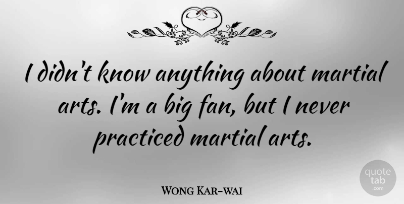 Wong Kar-wai Quote About Martial, Practiced: I Didnt Know Anything About...