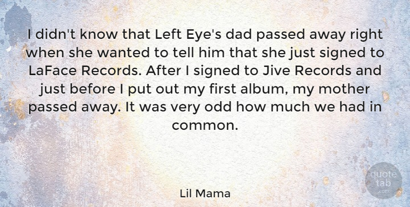 Lil Mama Quote About Dad, Left, Mother, Odd, Passed: I Didnt Know That Left...