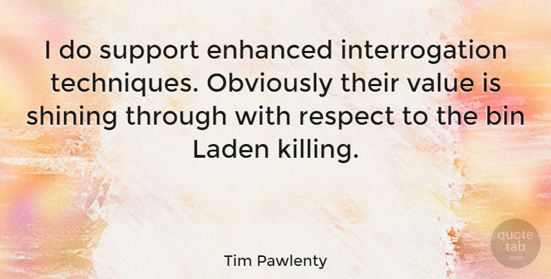 Tim Pawlenty Quote About Interrogation Techniques, Shining, Support: I Do Support Enhanced Interrogation...
