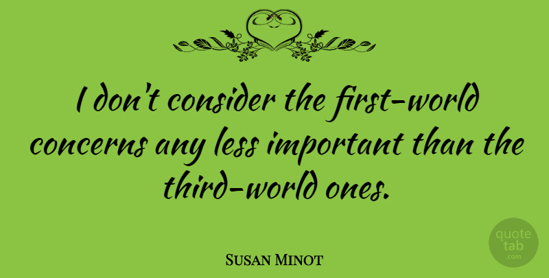 Susan Minot Quote About Concerns, Consider, Less: I Dont Consider The First...