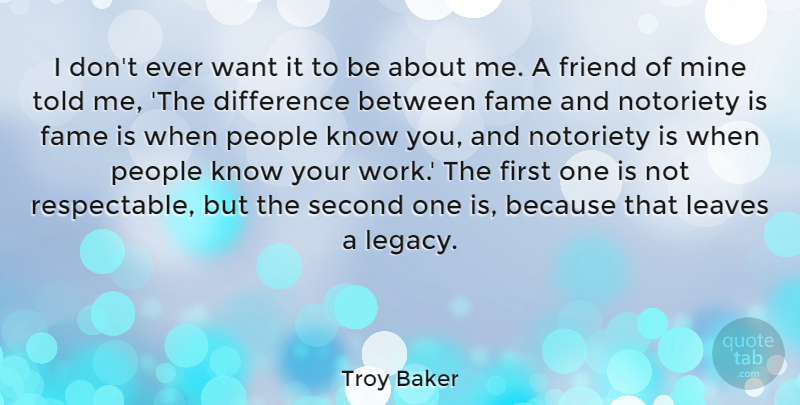 Troy Baker Quote About Difference, Fame, Leaves, Mine, Notoriety: I Dont Ever Want It...