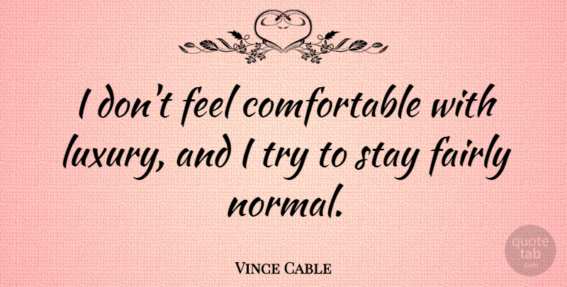 Vince Cable Quote About Luxury, Trying, Normal: I Dont Feel Comfortable With...