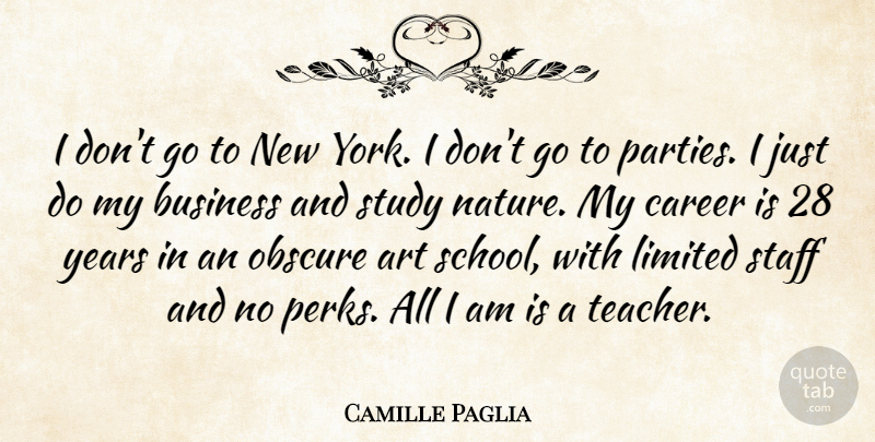 Camille Paglia Quote About Art, Business, Career, Limited, Nature: I Dont Go To New...