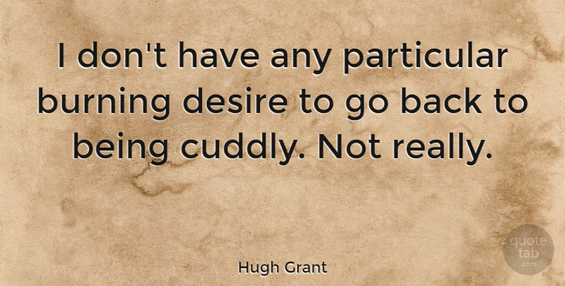 Hugh Grant Quote About Desire, Burning, Burning Desire: I Dont Have Any Particular...