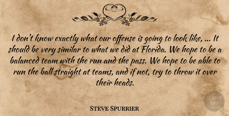 Steve Spurrier Quote About Balanced, Ball, Exactly, Hope, Offense: I Dont Know Exactly What...
