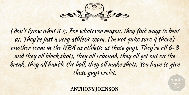 Anthony Johnson Quote About Athletic, Beat, Block, Guys, Handle: I Dont Know What It...