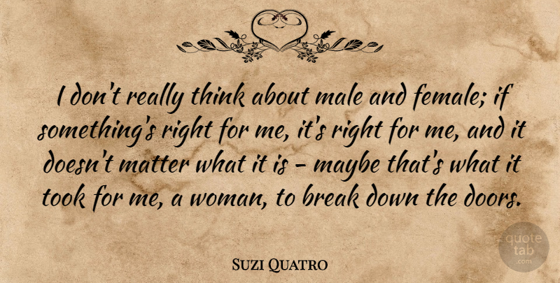 Suzi Quatro Quote About Break, Male, Matter, Maybe, Took: I Dont Really Think About...