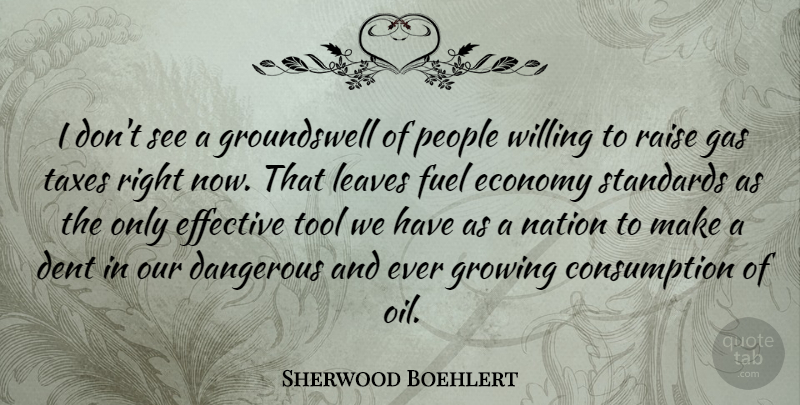 Sherwood Boehlert Quote About Dent, Effective, Fuel, Gas, Growing: I Dont See A Groundswell...