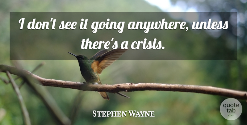 Stephen Wayne Quote About Crisis, Unless: I Dont See It Going...