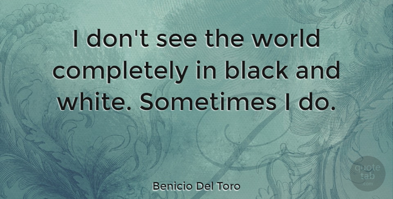Benicio Del Toro Quote About Black And White, World, Sometimes: I Dont See The World...