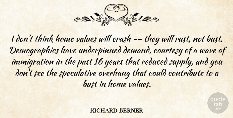 Richard Berner Quote About Bust, Contribute, Courtesy, Crash, Home: I Dont Think Home Values...