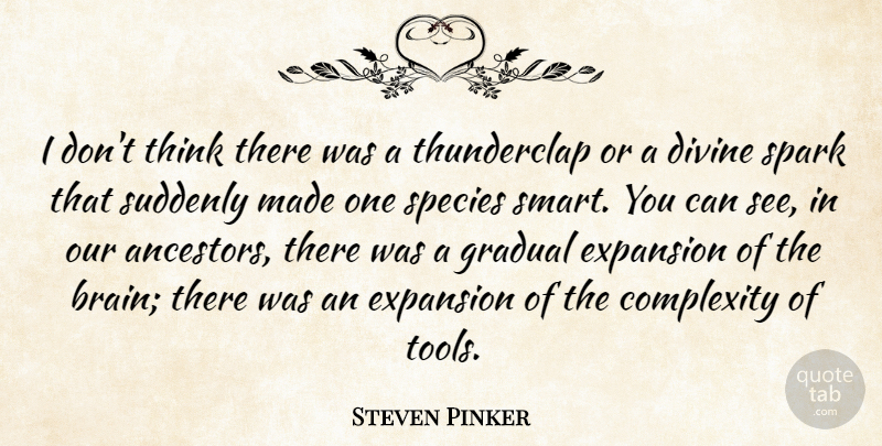 Steven Pinker Quote About Complexity, Divine, Expansion, Gradual, Spark: I Dont Think There Was...