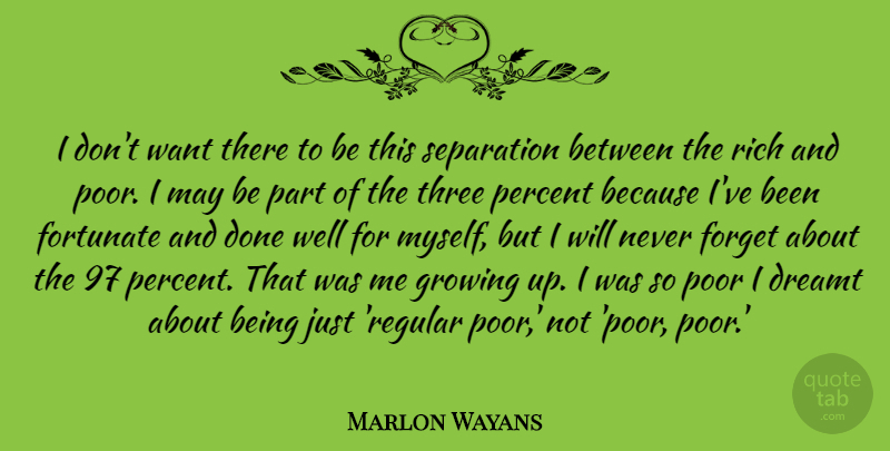 Marlon Wayans Quote About Dreamt, Fortunate, Growing, Poor, Separation: I Dont Want There To...