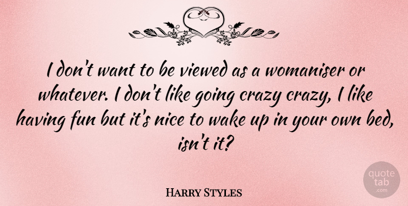 Harry Styles Quote About Fun, Nice, Crazy: I Dont Want To Be...