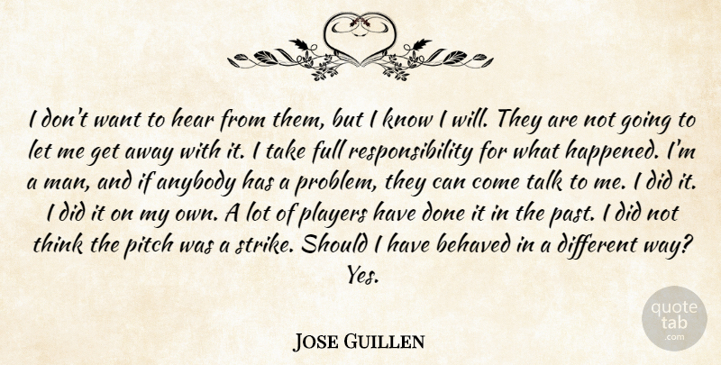 Jose Guillen Quote About Anybody, Behaved, Full, Hear, Pitch: I Dont Want To Hear...