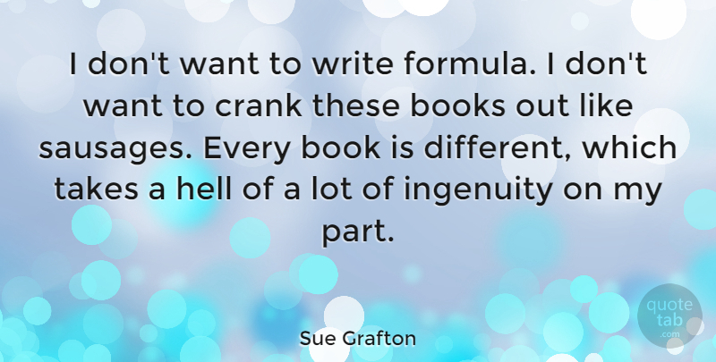 Sue Grafton Quote About Book, Books, Crank, Hell, Ingenuity: I Dont Want To Write...