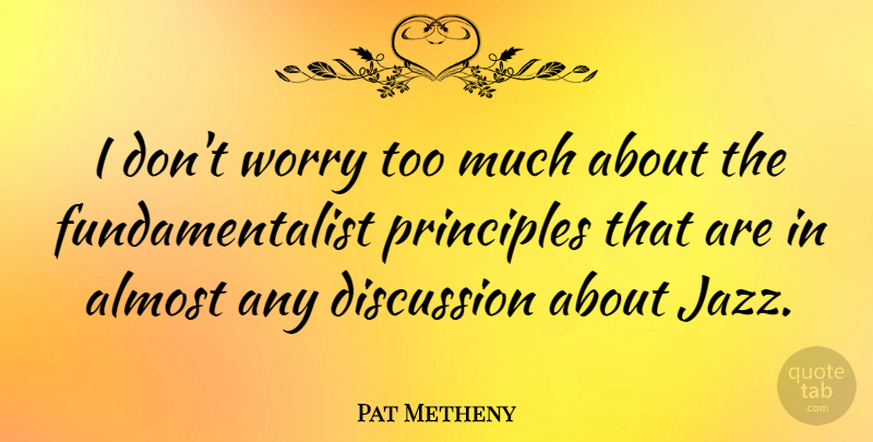 Pat Metheny Quote About Music, Worry, Too Much: I Dont Worry Too Much...