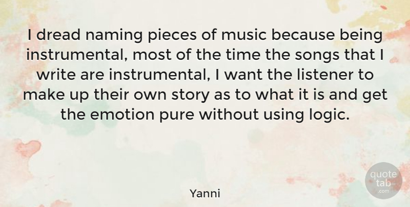 Yanni Quote About Dread, Emotion, Listener, Music, Pieces: I Dread Naming Pieces Of...