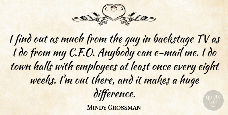 Mindy Grossman Quote About Anybody, Backstage, Eight, Guy, Halls: I Find Out As Much...