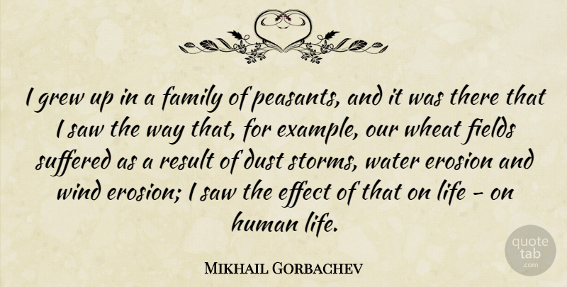 Mikhail Gorbachev Quote About Dust, Effect, Erosion, Family, Fields: I Grew Up In A...