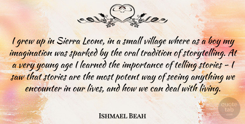 Ishmael Beah Quote About Boys, Imagination, Age: I Grew Up In Sierra...