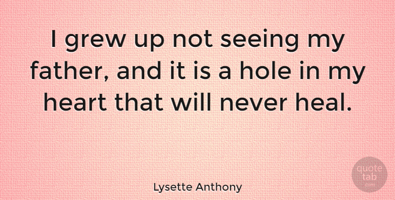 Lysette Anthony Quote About Father, Heart, Holes: I Grew Up Not Seeing...