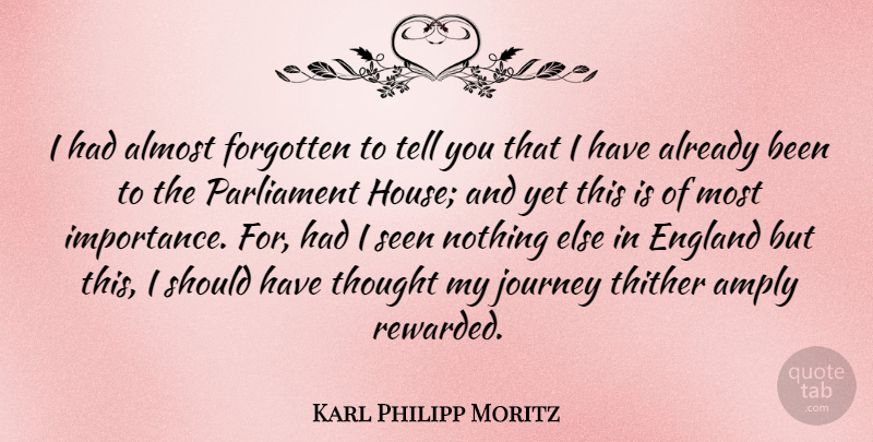 Karl Philipp Moritz Quote About Journey, Should Have, House: I Had Almost Forgotten To...