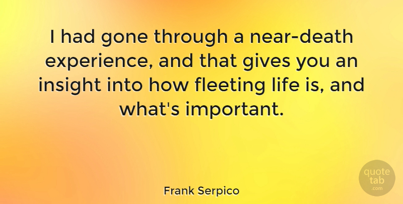 Frank Serpico Quote About Experience, Fleeting, Gives, Gone, Insight: I Had Gone Through A...