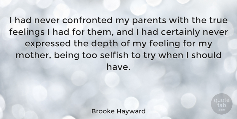 Brooke Hayward Quote About Certainly, Confronted, Depth, Expressed, Feelings: I Had Never Confronted My...