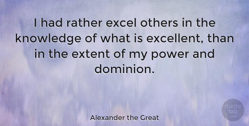 Alexander the Great Quote About Knowledge, Dominion, Excellent: I Had Rather Excel Others...