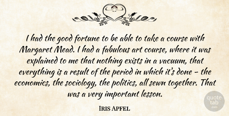 Iris Apfel Quote About Art, Course, Exists, Explained, Fabulous: I Had The Good Fortune...